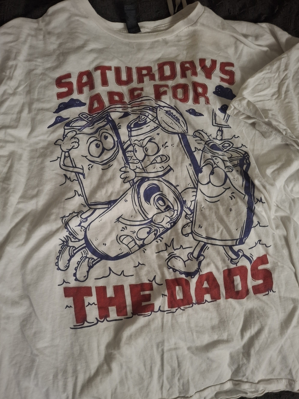 White Short Sleeve Tee with Red & Navy Cartoon Can Graphic